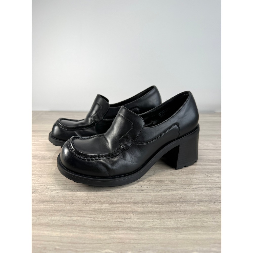 BP Leather Chunky Heel Lug Sole Platform Loafers Black Women 6.5 Goth Y2K‎ 90s